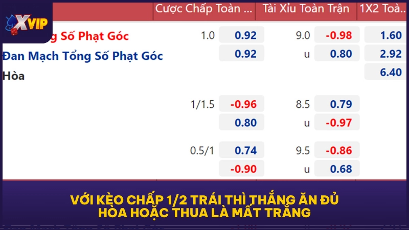 Kèo Chấp 0.5 - Cách Đọc Chuẩn Cho Tình Huống Cụ Thể 3 Với kèo chấp 1/2 trái thì thắng ăn đủ, hòa hoặc thua là mất trắng