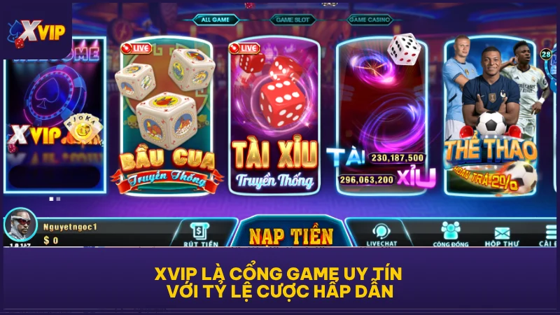 XVIP là cổng game uy tín với tỷ lệ cược hấp dẫn